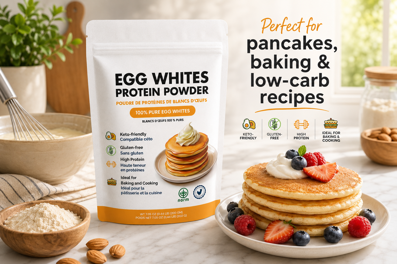 Norm Egg Whites Protein Powder for Baking & Cooking, 7.05 OZ/ 200 gram