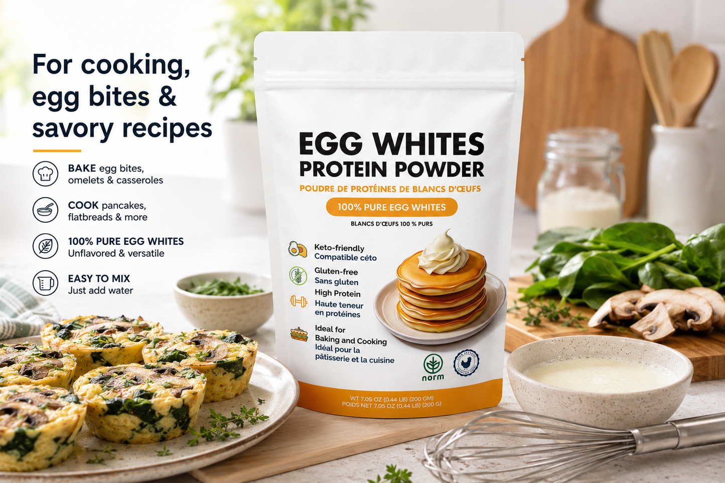 Norm Egg Whites Protein Powder for Baking & Cooking, 7.05 OZ/ 200 gram